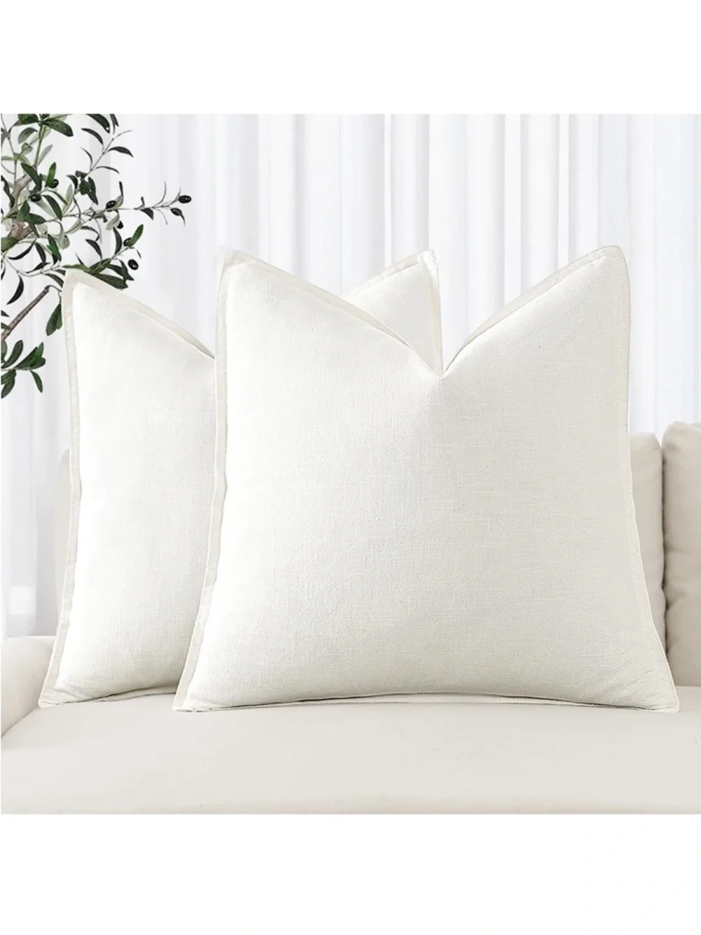 MIULEE Decorative Linen Euro Sham Pillow Covers 26x26 Cream White 869-bb8-1